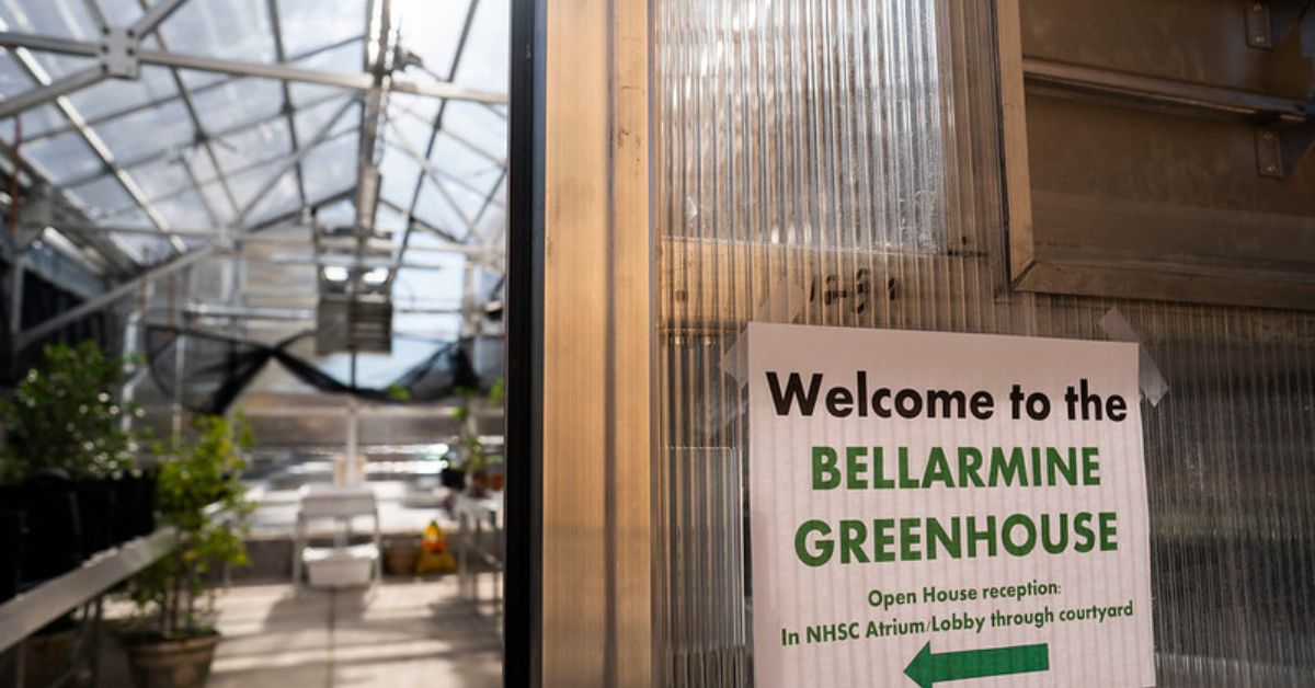 Greenhouse with Open House sign